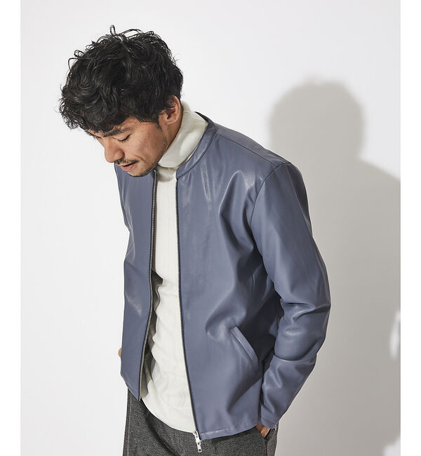 ABAHOUSE「【定番】ネオレザー シングル ライダース」|ライダースジャケット|ブルーグレー