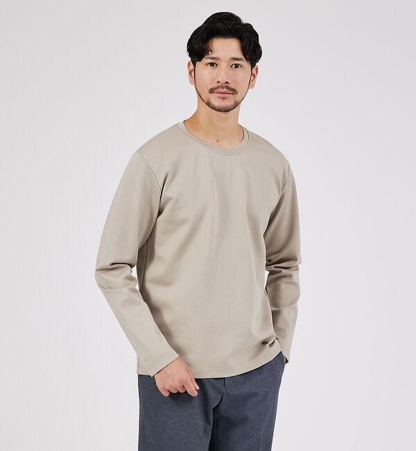 ABAHOUSE「Eco Vero ストレッチポンチ ロンT / クルーネック」|Tシャツ・カットソー|ベージュ