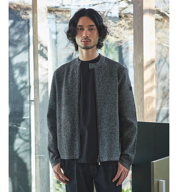 ABAHOUSE「ハイゲージニット ライダース」|ライダースジャケット|ライトグレー