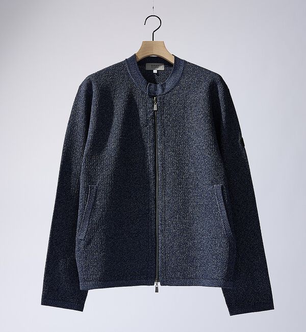 ABAHOUSE「ハイゲージニット ライダース」|ライダースジャケット|ネイビー