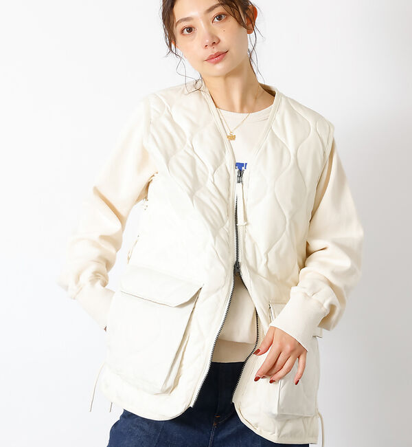 Rouge vif「【TAION / タイオン】ミリタリー VネックWジップレースアップ ダウンベス」|ダウン|オフホワイト