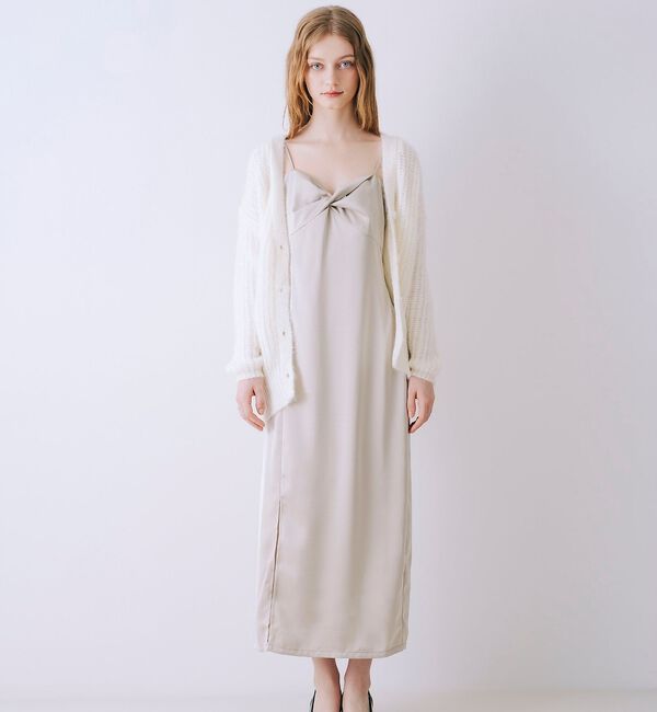 SELFIST「【一花さんコラボ】ニットカーデ＆サテンワンピースSET」|ワンピース|