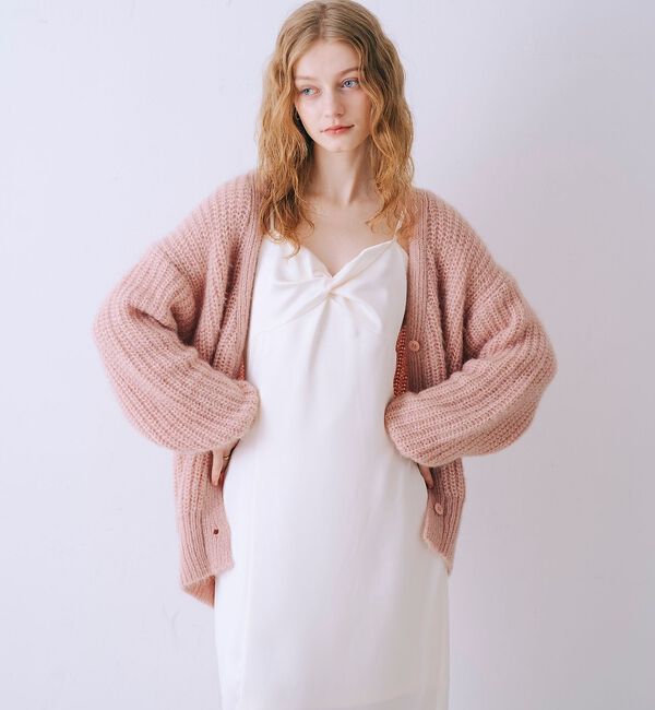 SELFIST「【一花さんコラボ】ニットカーデ＆サテンワンピースSET」|ワンピース|