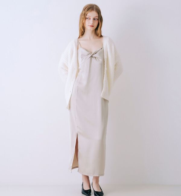 SELFIST「【一花さんコラボ】ニットカーデ＆サテンワンピースSET」|ワンピース|