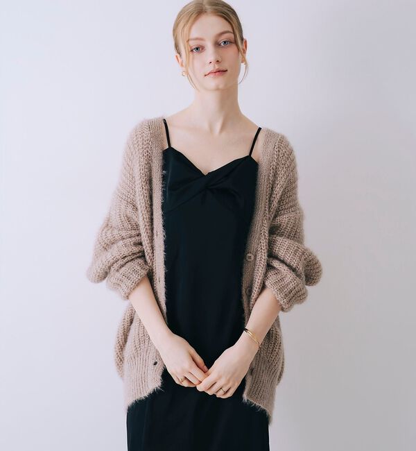 SELFIST「【一花さんコラボ】ニットカーデ＆サテンワンピースSET」|ワンピース|