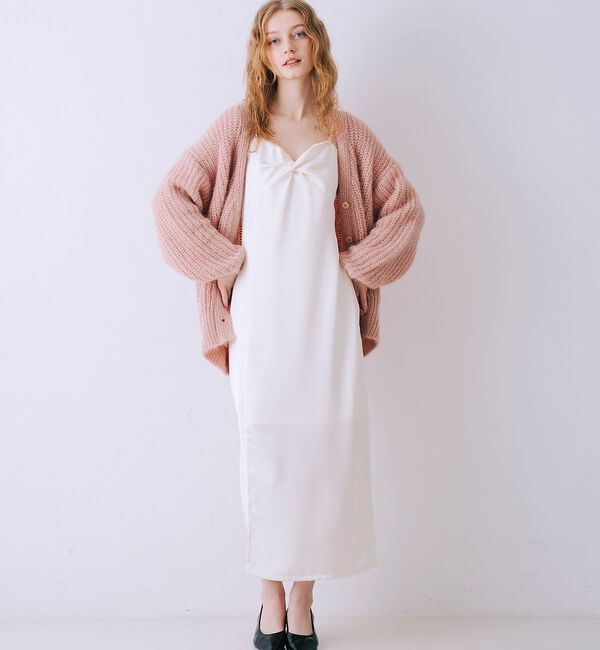 SELFIST「【一花さんコラボ】ニットカーデ＆サテンワンピースSET」|ワンピース|