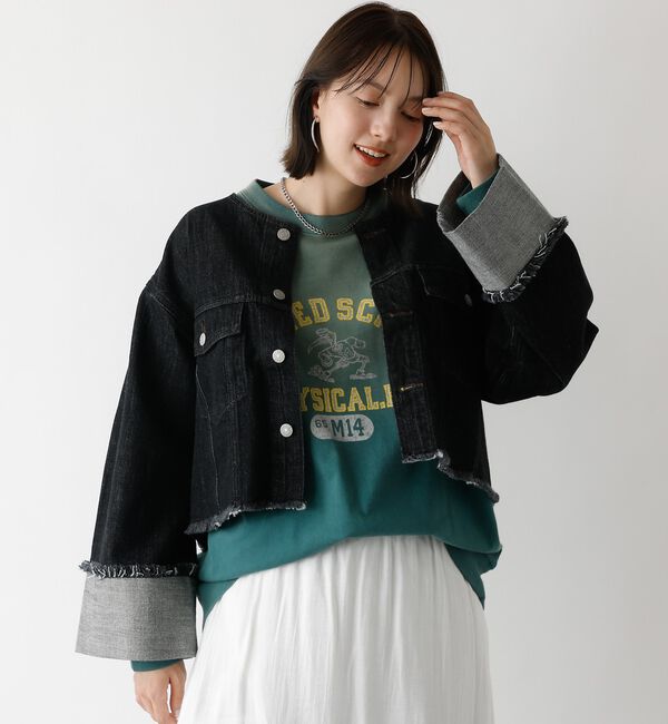abahouse mavie「【EDWIN】ロールアップデニムジャケット/春服/Gジャン/ノーカラー/ショート」|その他|