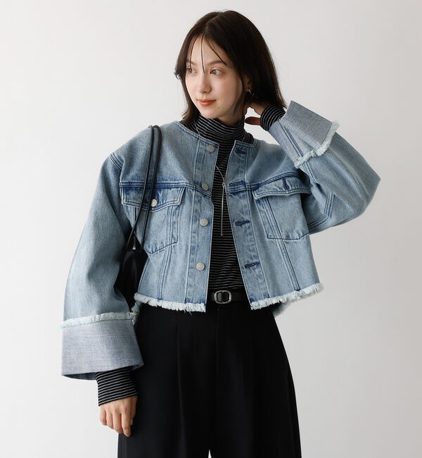 abahouse mavie「【EDWIN】ロールアップデニムジャケット/春服/Gジャン/ノーカラー/ショート」|その他|