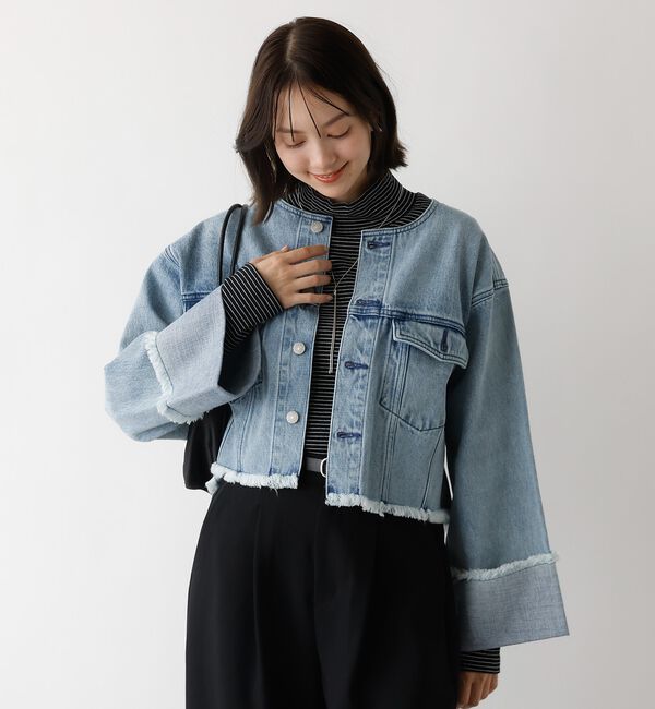 abahouse mavie「【EDWIN】ロールアップデニムジャケット/春服/Gジャン/ノーカラー/ショート」|その他|