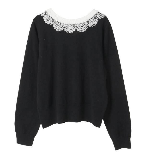 TIARA「バイカラーレースネックニット」|ニット・セーター|