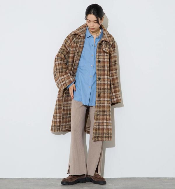 Liesse「チェックシャギーステンカラーコート」|ステンカラーコート|