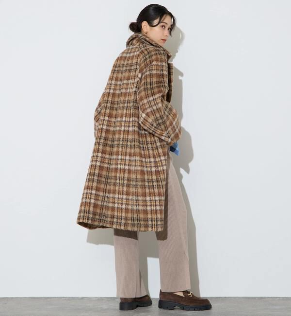 Liesse「チェックシャギーステンカラーコート」|ステンカラーコート|