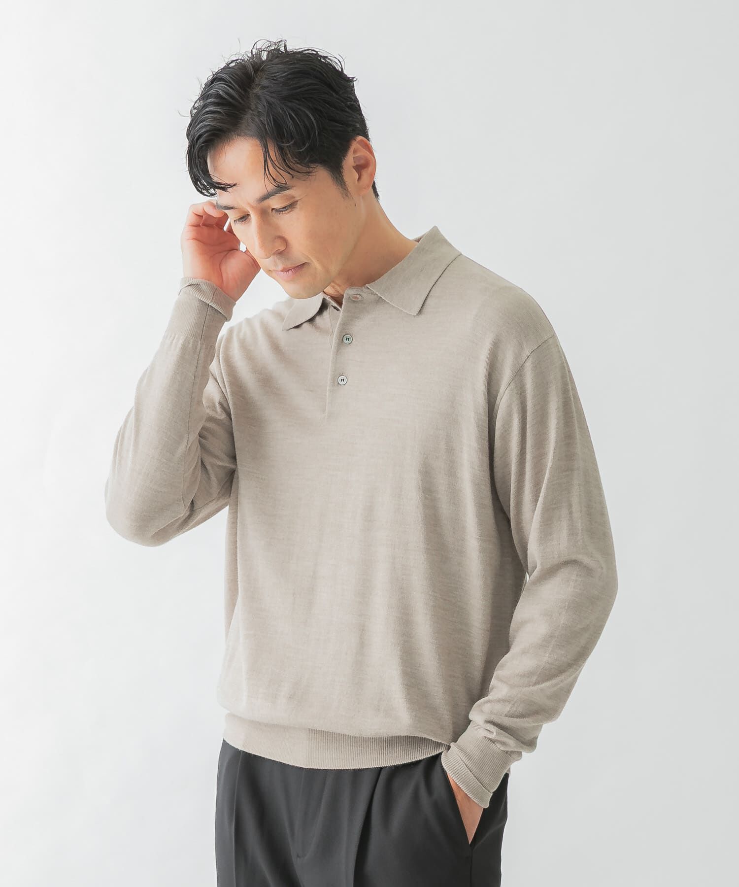 URBAN RESEARCH ROSSO「イタリア糸メリノウールニットポロシャツ」|ニット・セーター|