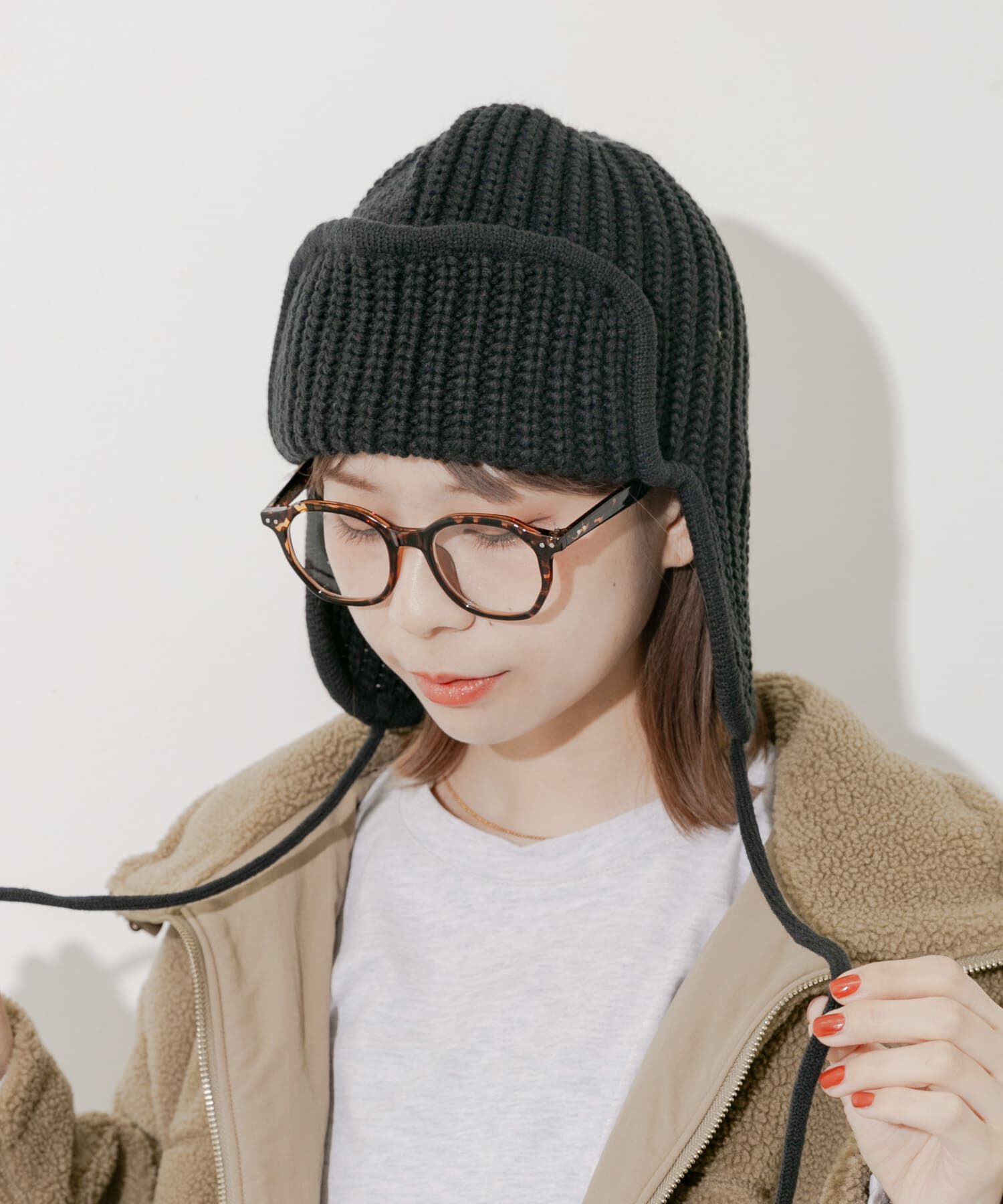 SMELLY「リブニットフライトキャップ」|ニット帽|