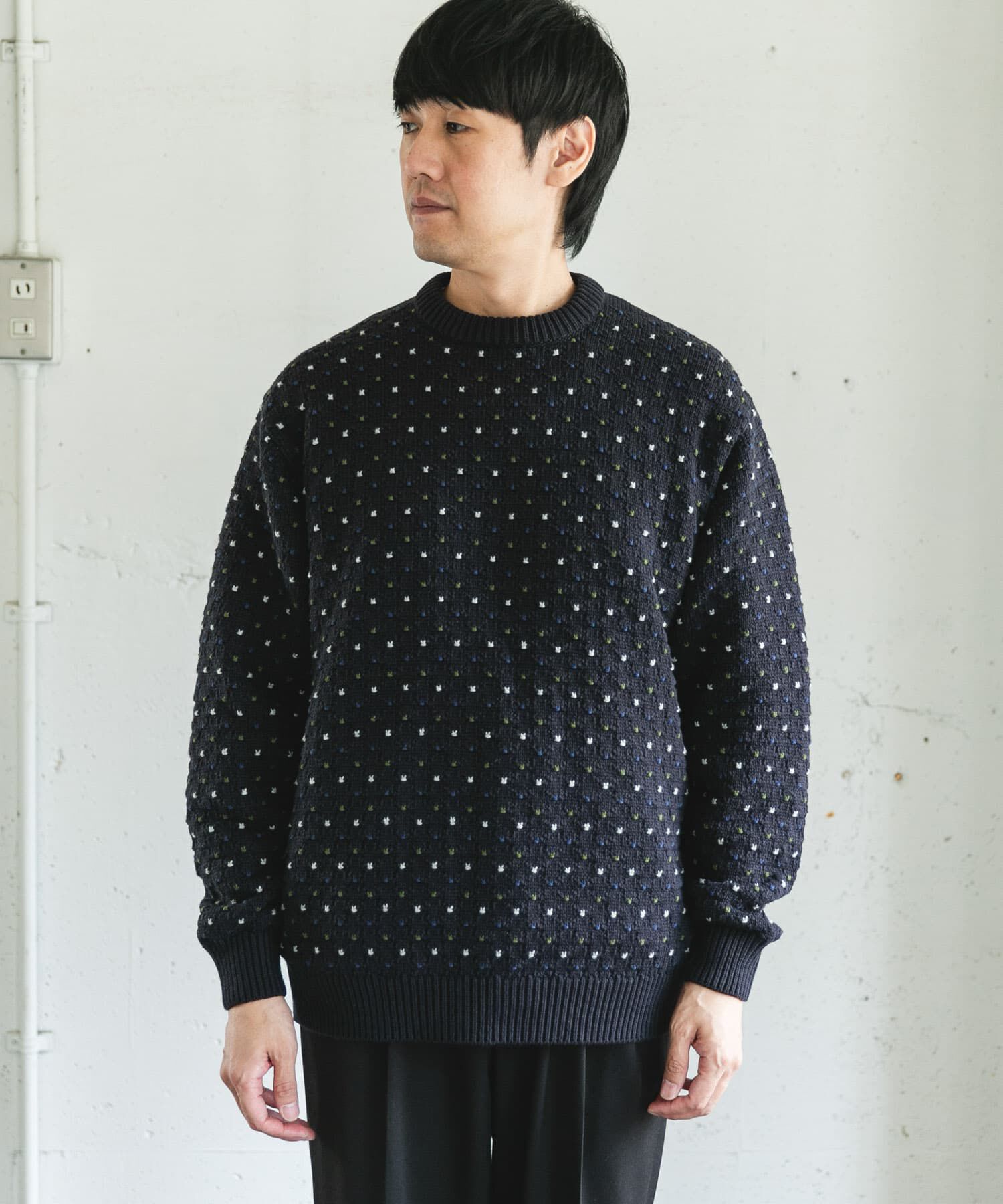 URBAN RESEARCH DOORS「変形バーズアイ クルーネックニット」|ニット・セーター|