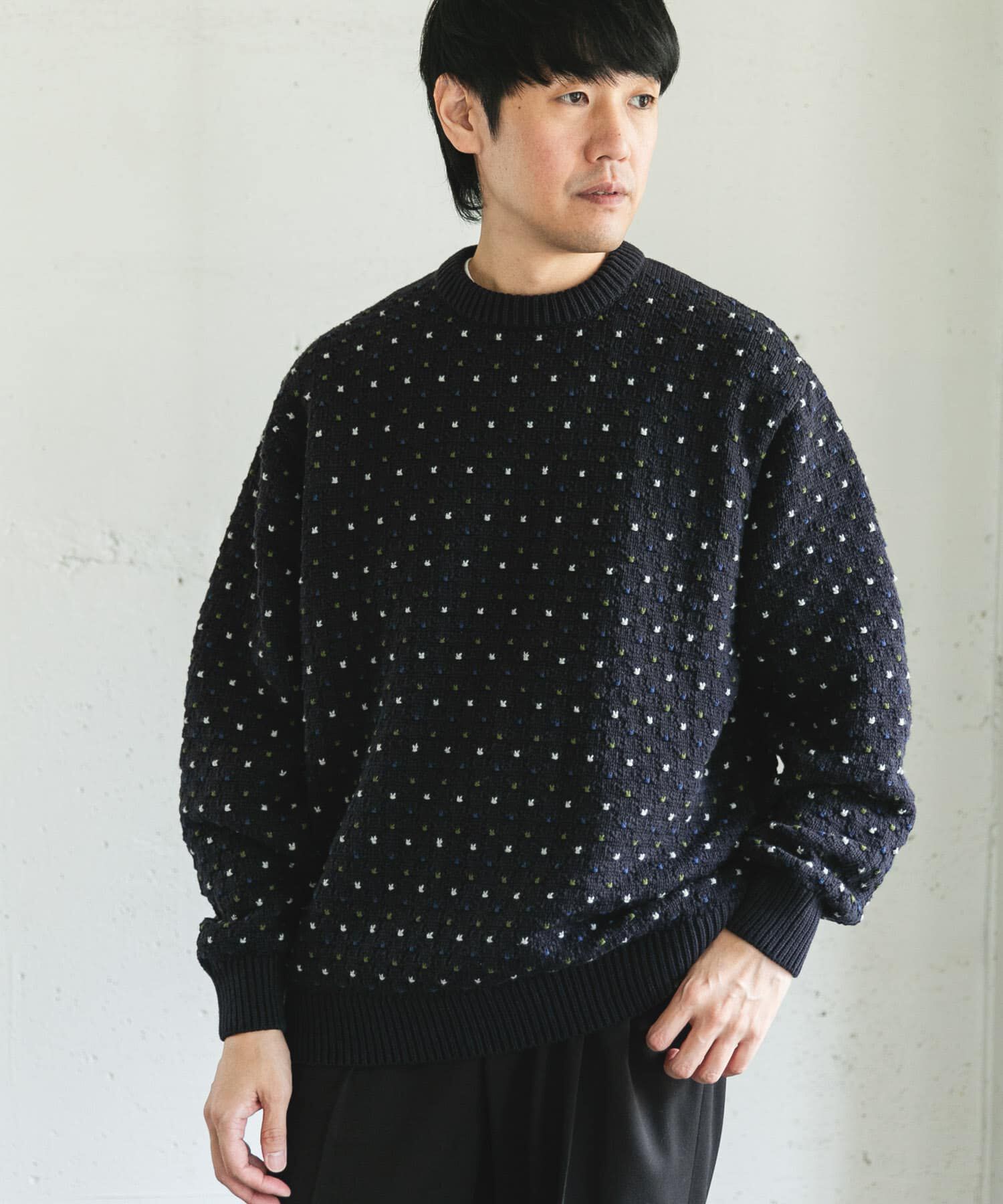 URBAN RESEARCH DOORS「変形バーズアイ クルーネックニット」|ニット・セーター|