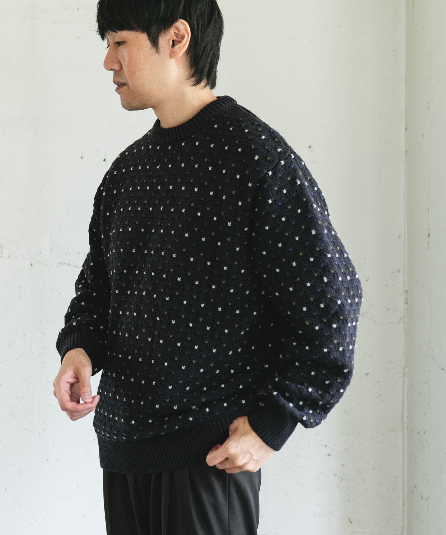 URBAN RESEARCH DOORS「変形バーズアイ クルーネックニット」|ニット・セーター|