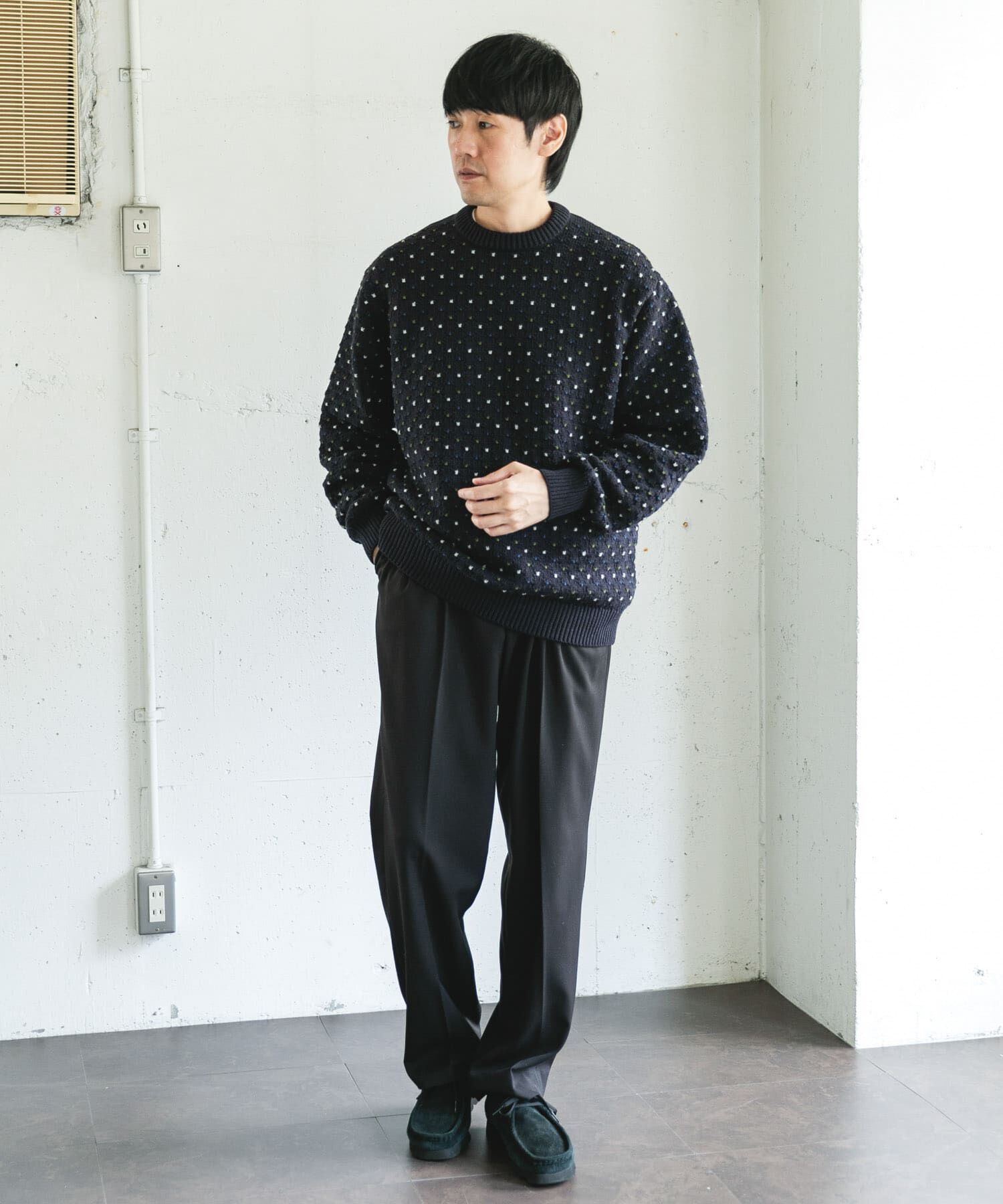 URBAN RESEARCH DOORS「変形バーズアイ クルーネックニット」|ニット・セーター|