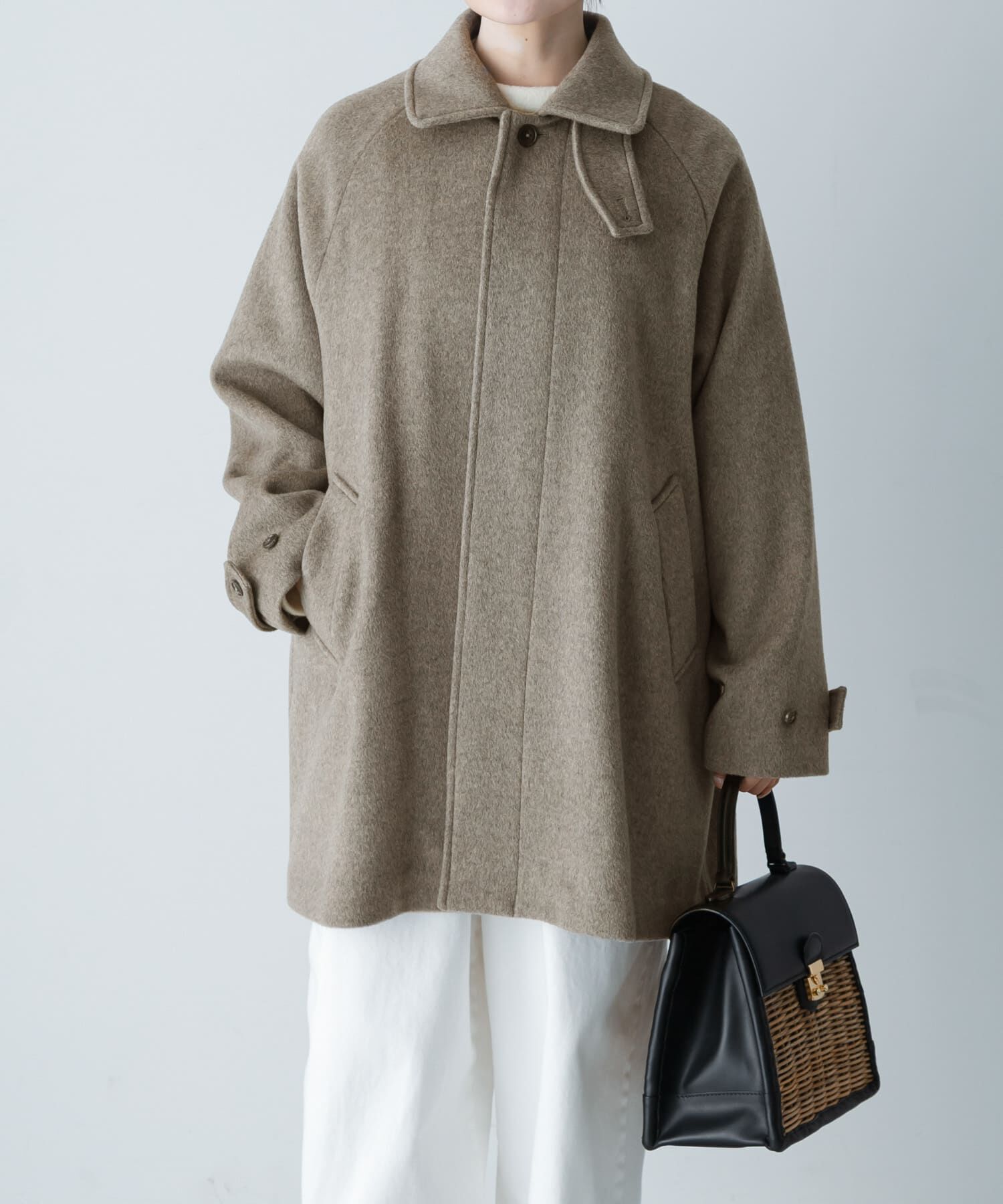 かぐれ「ウールバックタックショートコート」|ステンカラーコート|グレー