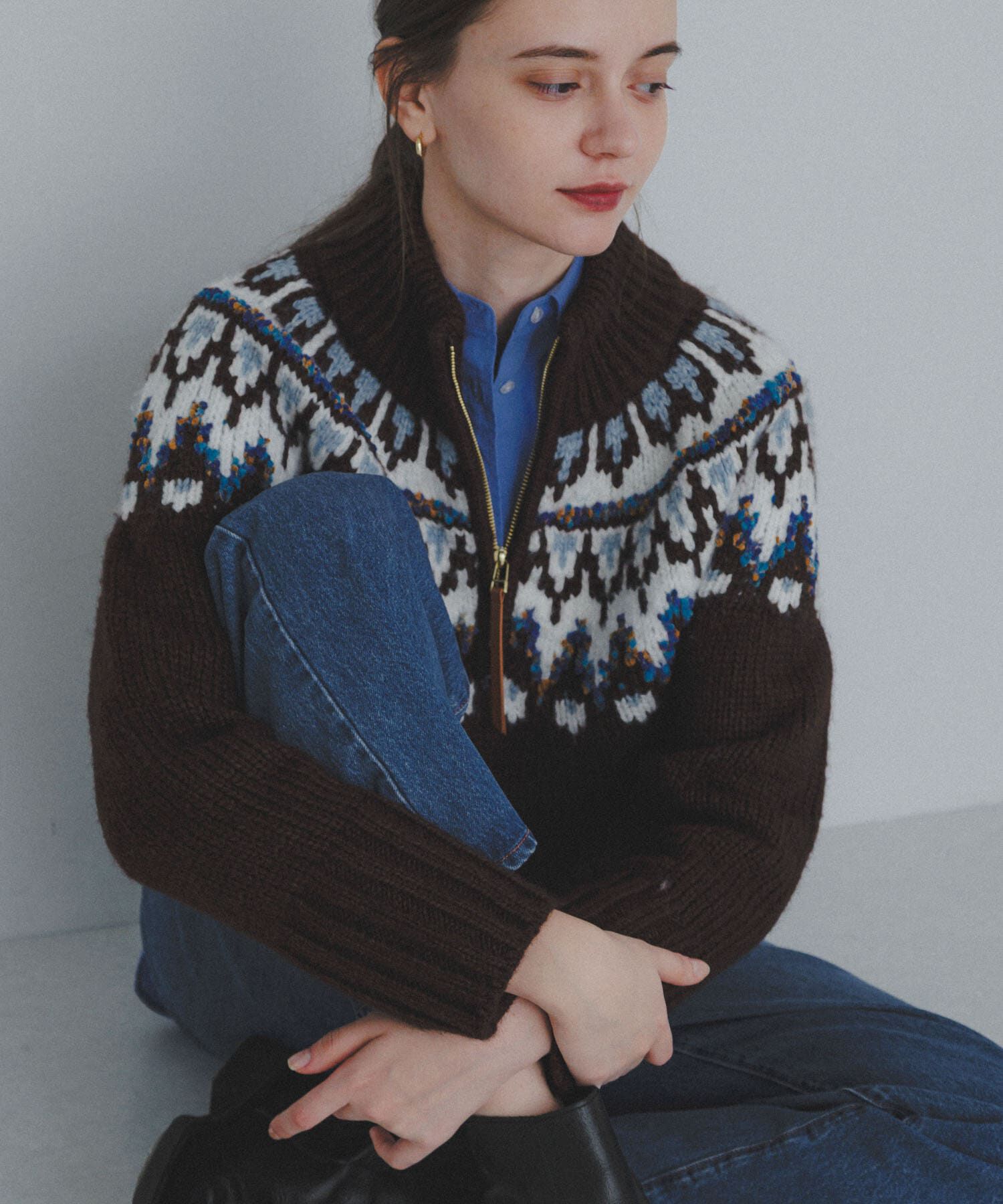 Sonny Label 「ハーフZIP求心ノルディック柄ニット」|ニット・セーター|ブラウン系その他