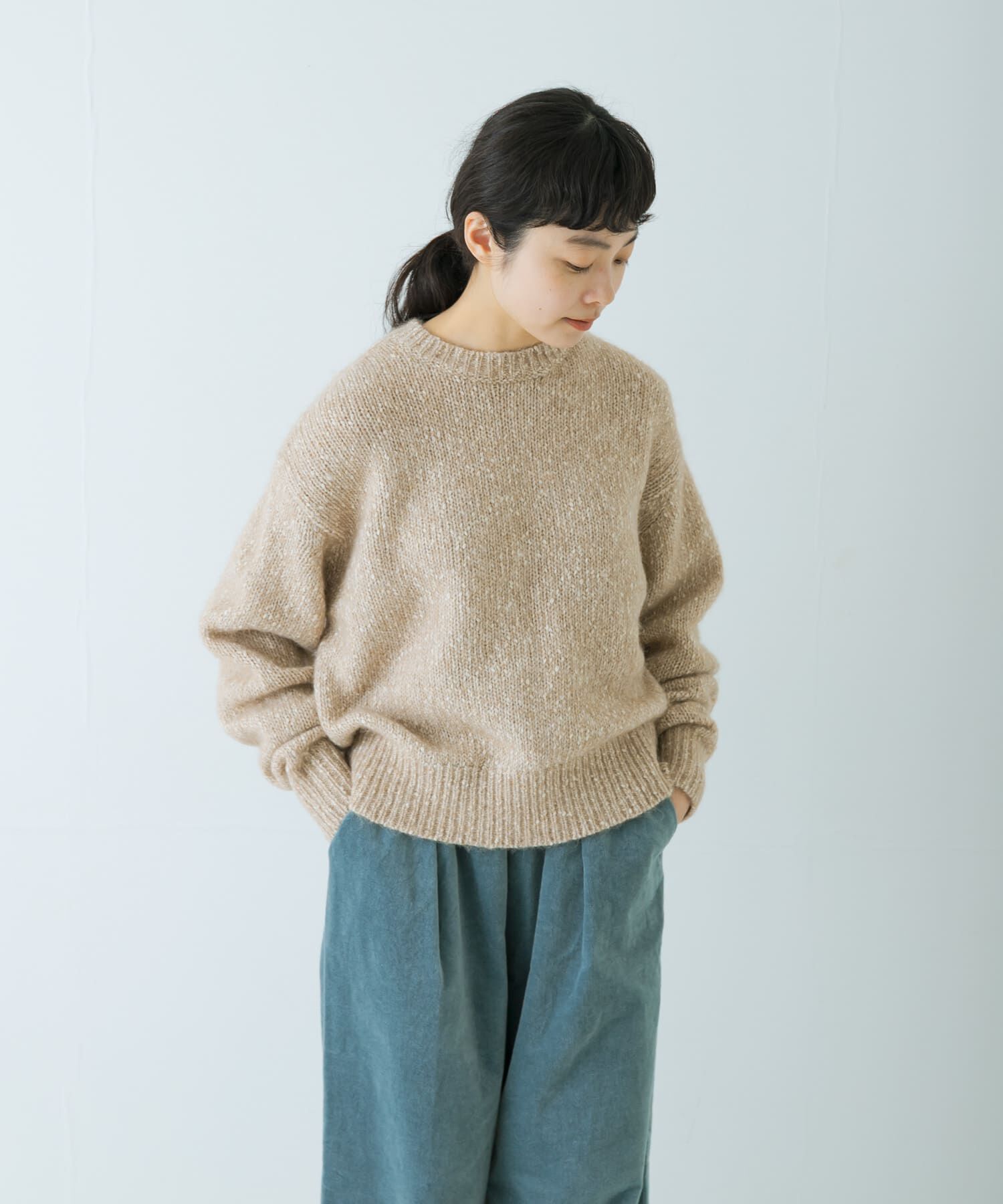 かぐれ「コットンアルパカクルーネックニット」|ニット・セーター|