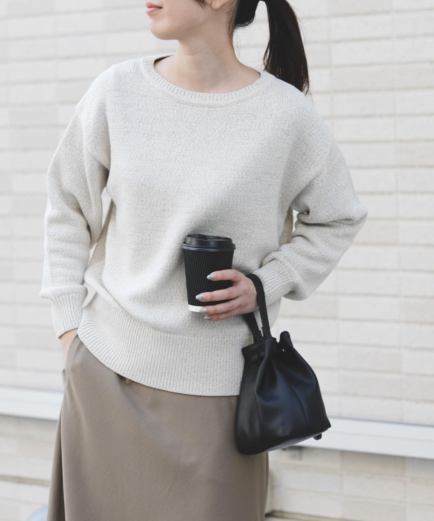 URBAN RESEARCH DOORS「FORK&SPOON　テープヤーンボートネックニット」|ニット・セーター|ベージュ系その他