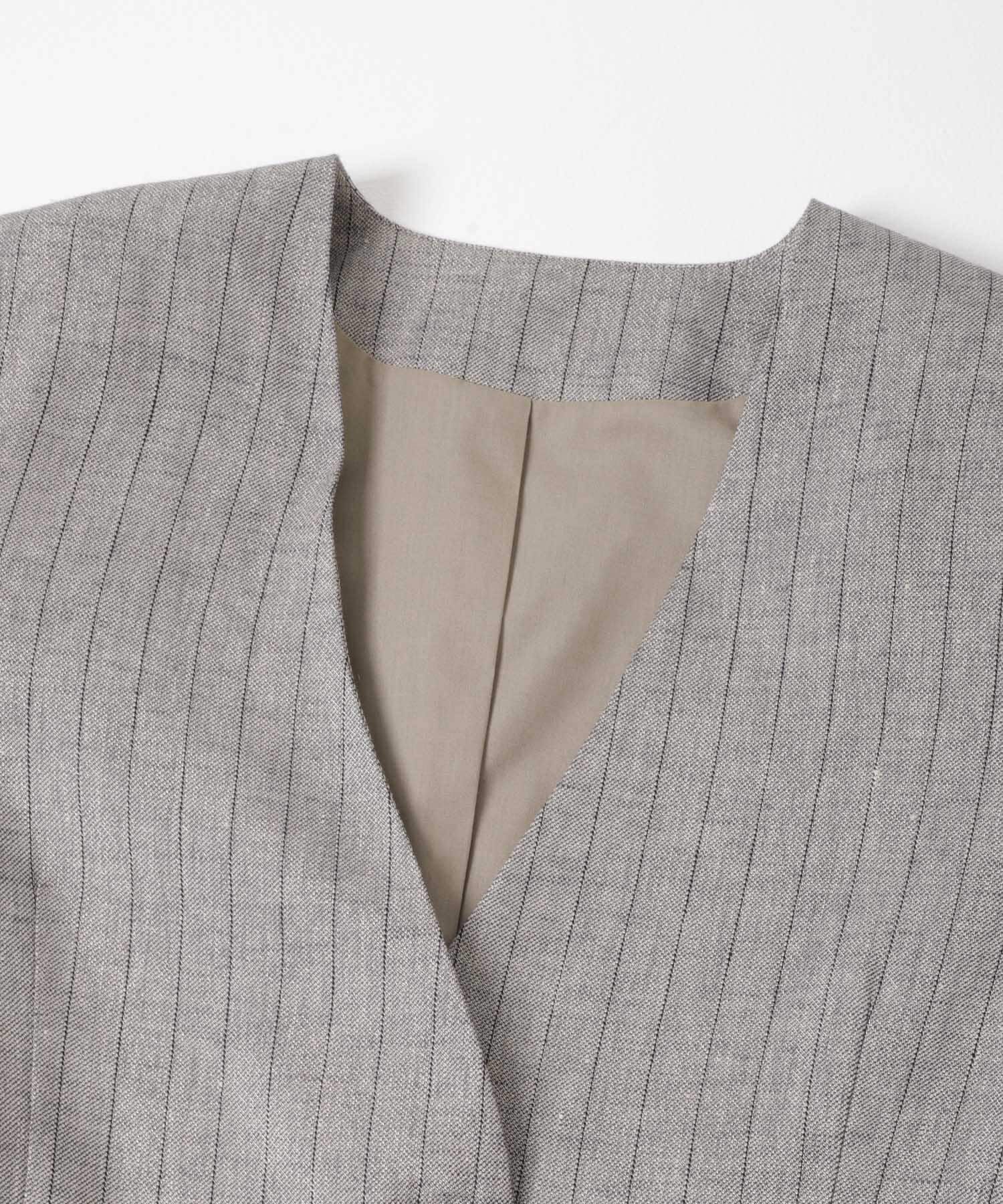 URBAN RESEARCH ROSSO「ラメリネンストライプノーカラージャケット」|ノーカラージャケット|