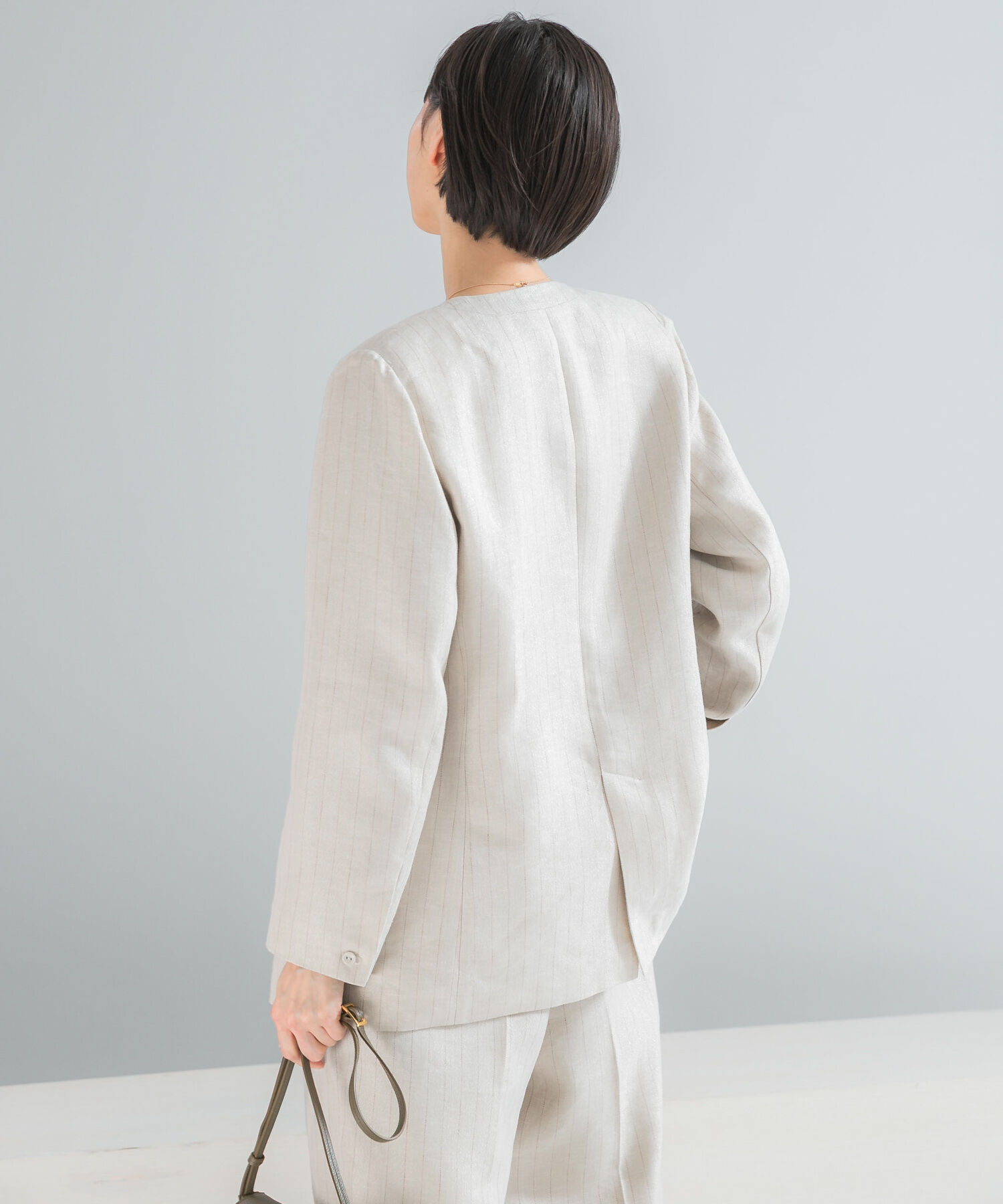 URBAN RESEARCH ROSSO「ラメリネンストライプノーカラージャケット」|ノーカラージャケット|