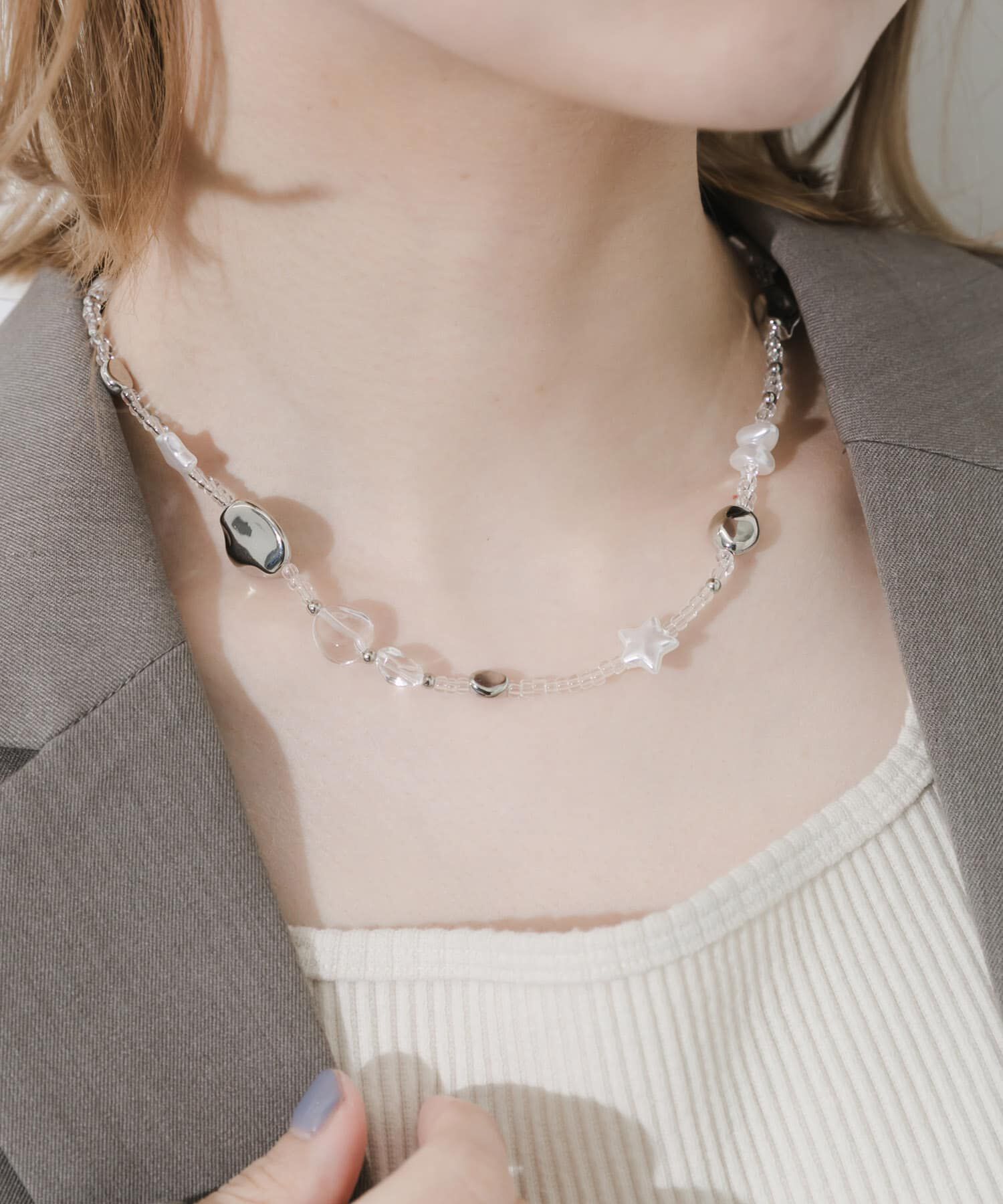 SMELLY「クリアビーズモチーフネックレス」|ネックレス|