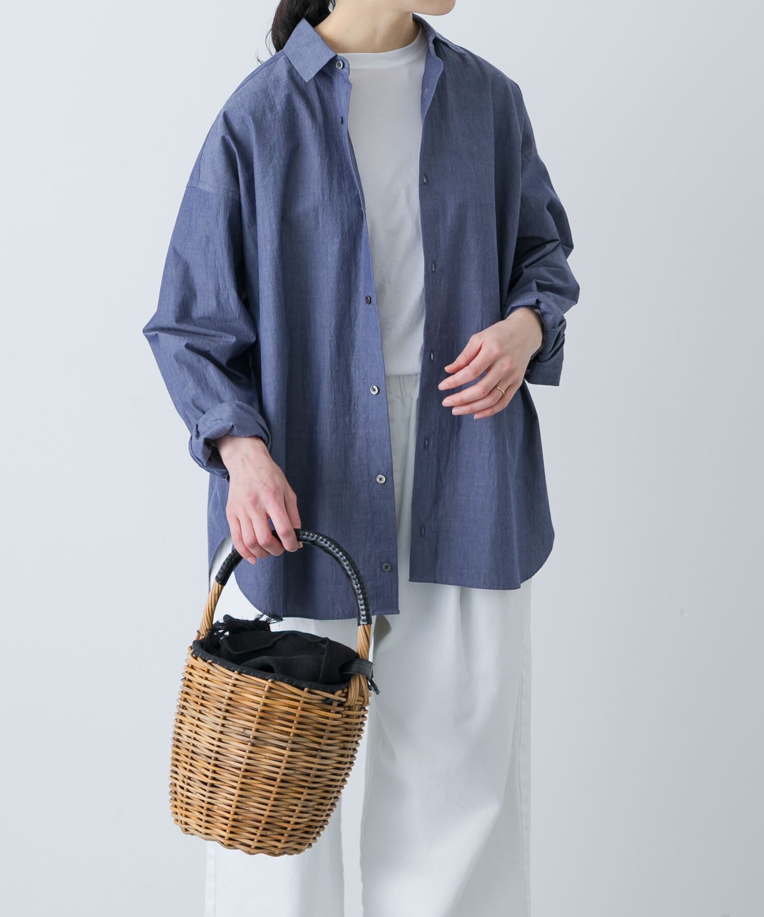 かぐれ「ハイツイストコットンレギュラーシャツ」|シャツ・ブラウス|ネイビー