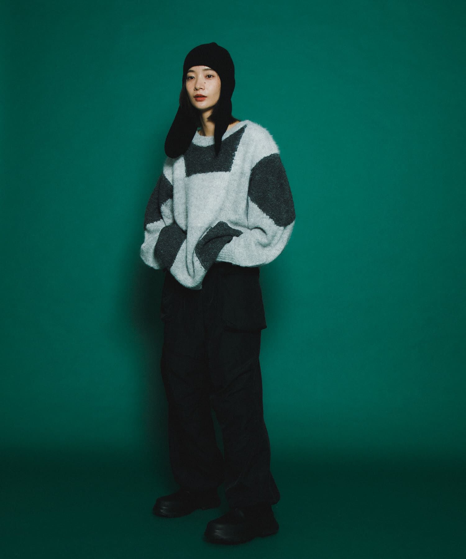  「ロングイヤーフラップニットキャップ」|ニット帽|