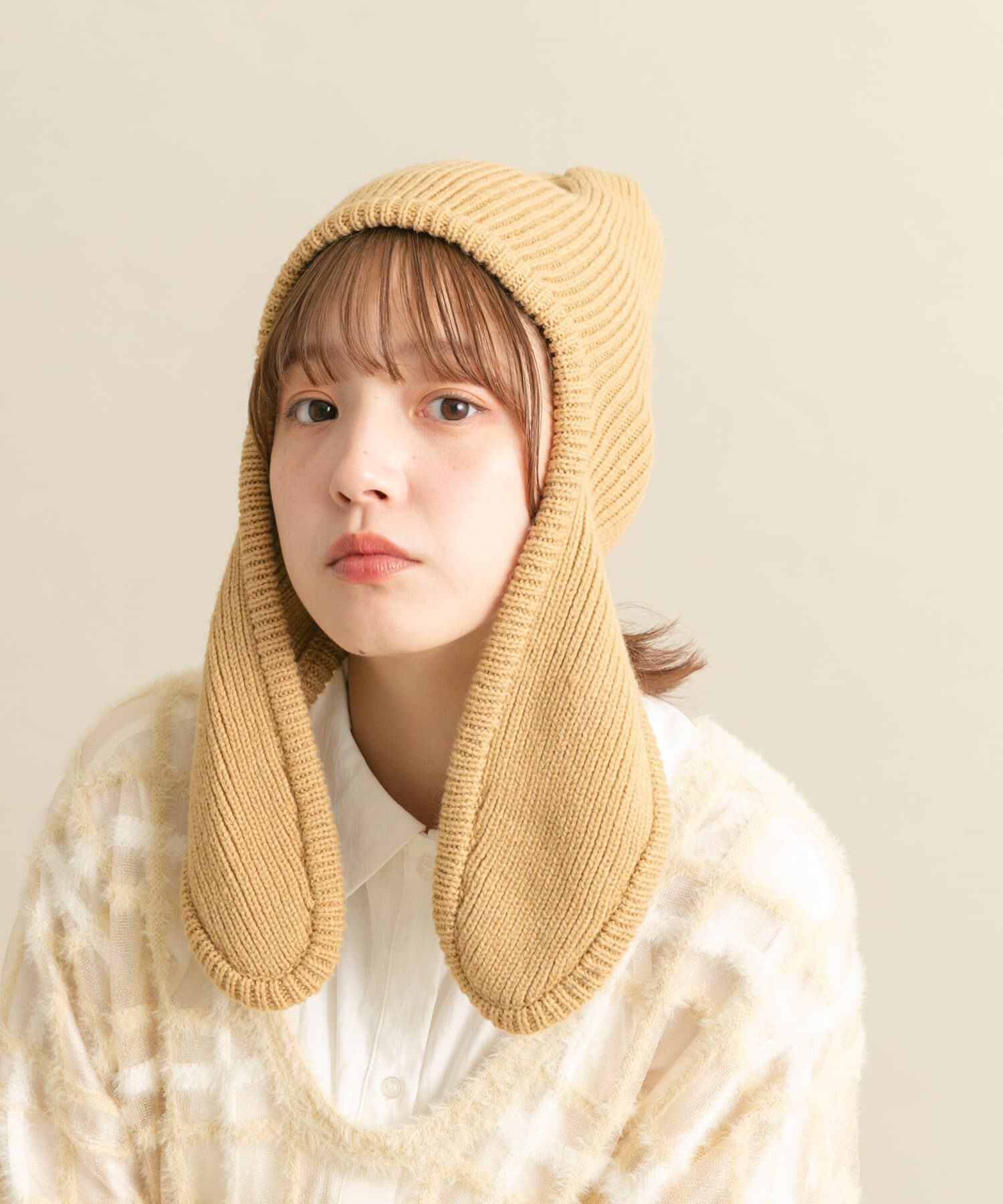  「ロングイヤーフラップニットキャップ」|ニット帽|