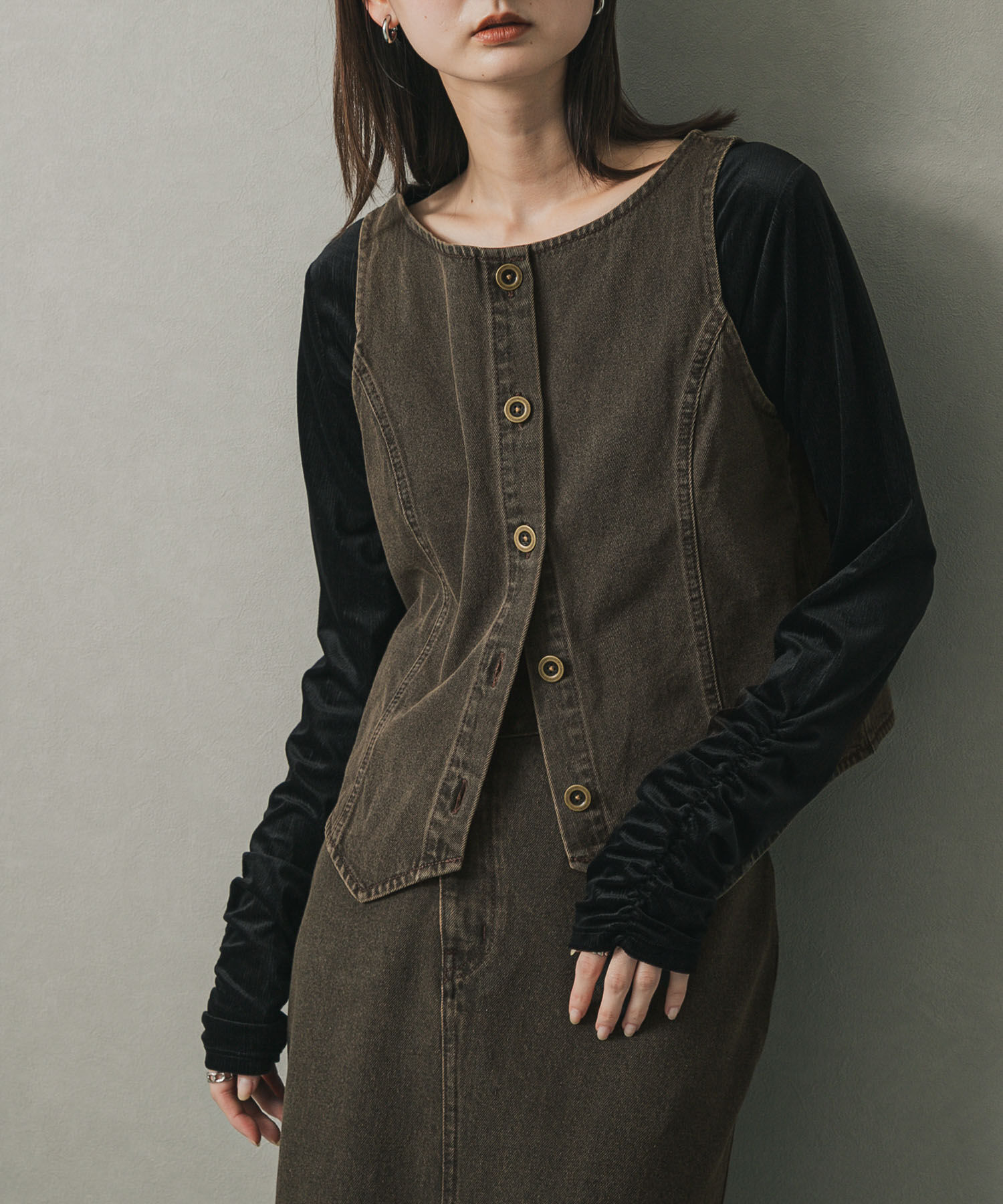 SENSE OF PLACE by URBAN RESEARCH「デニムコンパクトジレ」|ベスト・ジレ|ブラウン