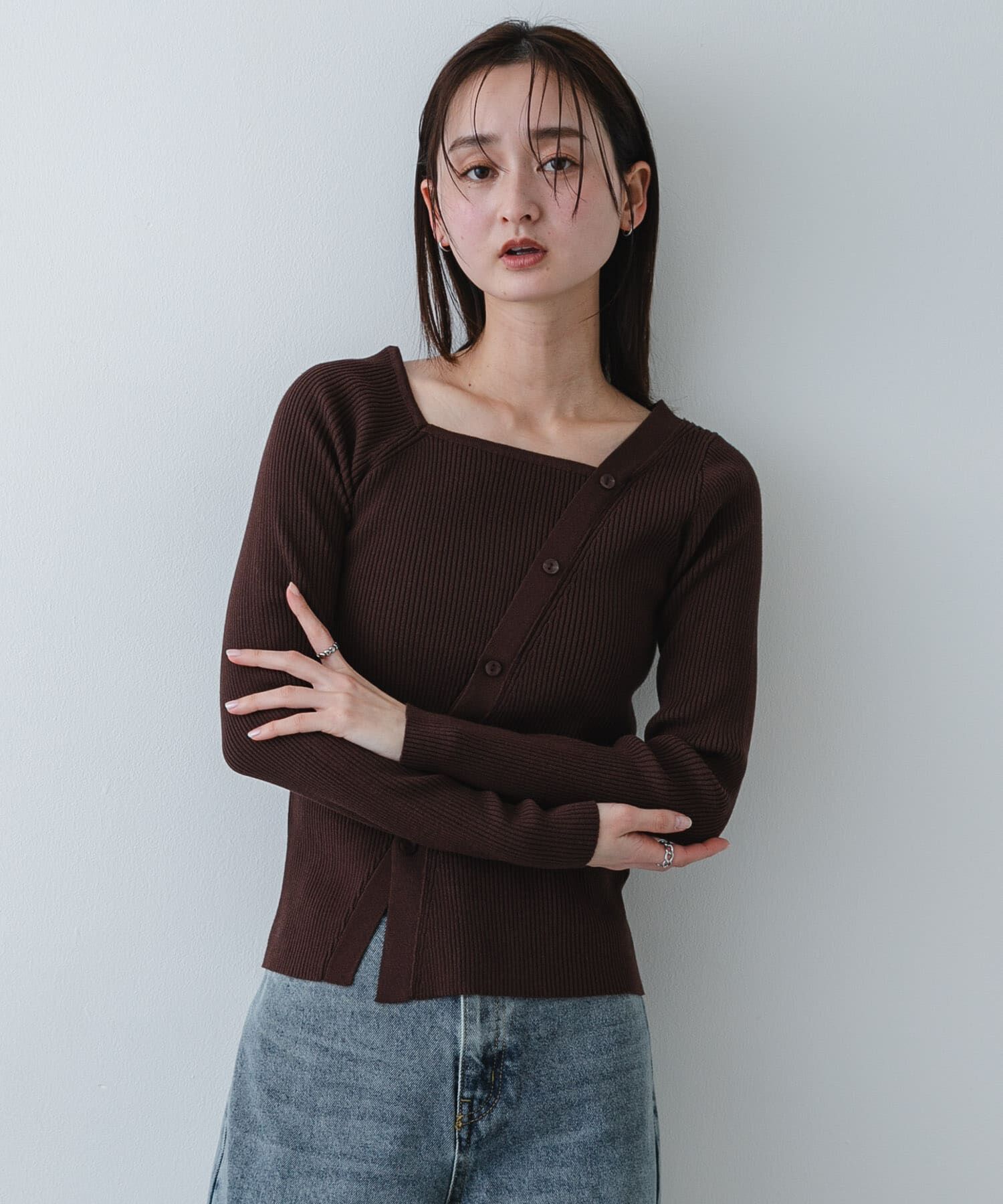 SENSE OF PLACE by URBAN RESEARCH「『洗濯可』アシメデザインリブセーター」|ニット・セーター|