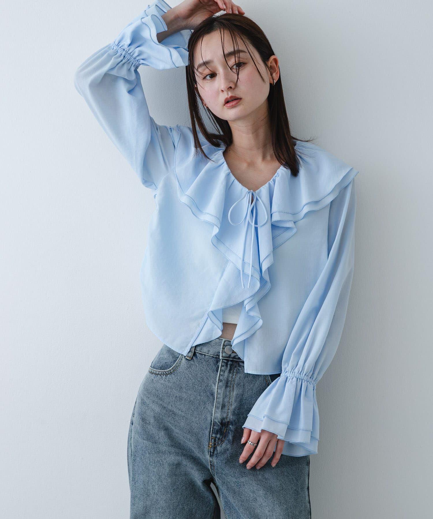 SENSE OF PLACE by URBAN RESEARCH「ラッフルブラウス」|シャツ・ブラウス|ライトブルー
