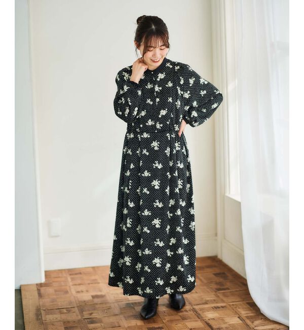 le.coeur blanc「ドット&times;フラワーサテンワンピース」|ワンピース|