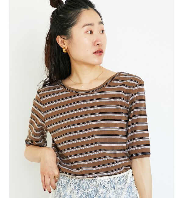  「マルチボーダーリブTシャツ」|Tシャツ・カットソー|