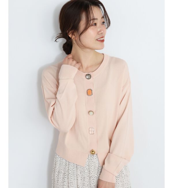  「TORRAZZO DONNAビジューコンパクトカーデ」|カーディガン|Ｌ／ピンク