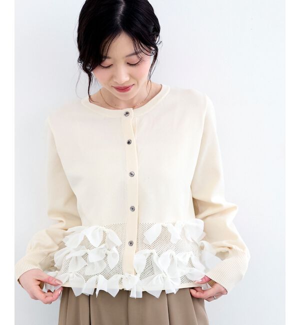  「《WEB限定アイテム》リボンデザインカーディガン」|カーディガン|アイボリー