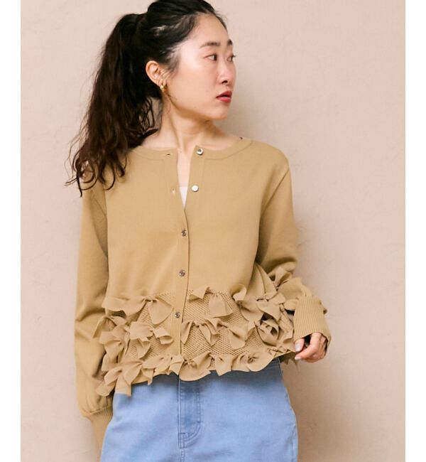  「《WEB限定アイテム》リボンデザインカーディガン」|カーディガン|ベージュ