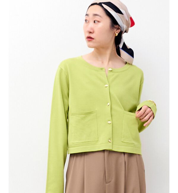  「《WEB限定アイテム》メタルボタンコンパクトカーディガン」|カーディガン|Ｌ／グリーン