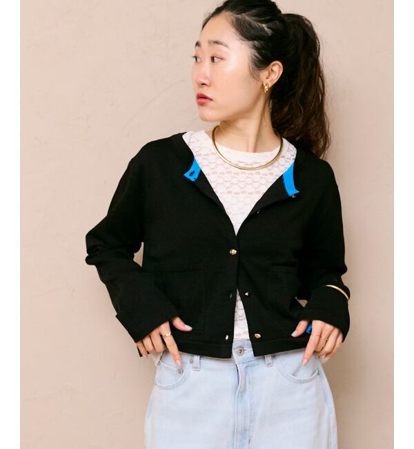  「《WEB限定アイテム》メタルボタンコンパクトカーディガン」|カーディガン|ブラック