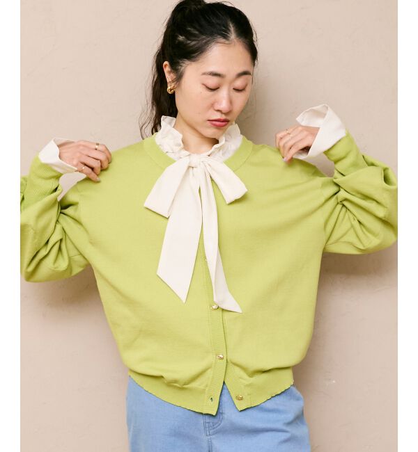  「《WEB限定アイテム》メタルボタンクルーネックカーディガン」|カーディガン|Ｌ／グリーン