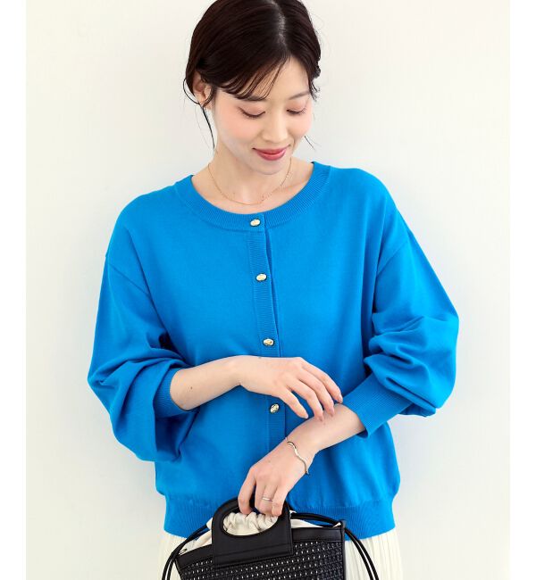  「《WEB限定アイテム》メタルボタンクルーネックカーディガン」|カーディガン|ブルー