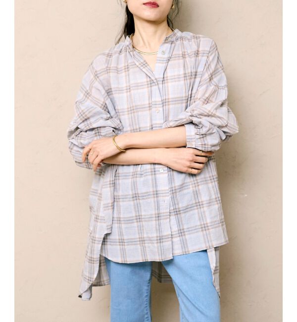  「《WEB限定アイテム》シアーガーゼバックギャザーチェックシャツ」|シャツ・ブラウス|