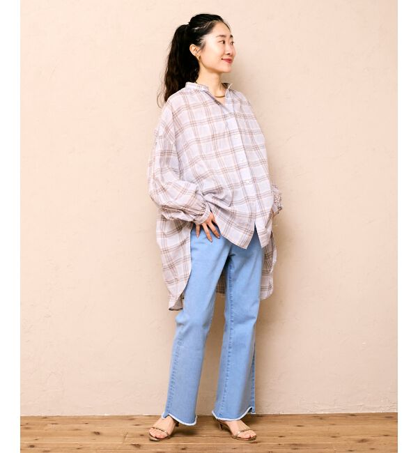  「《WEB限定アイテム》シアーガーゼバックギャザーチェックシャツ」|シャツ・ブラウス|