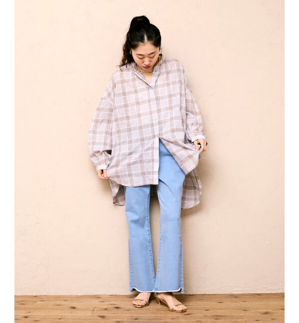  「《WEB限定アイテム》シアーガーゼバックギャザーチェックシャツ」|シャツ・ブラウス|