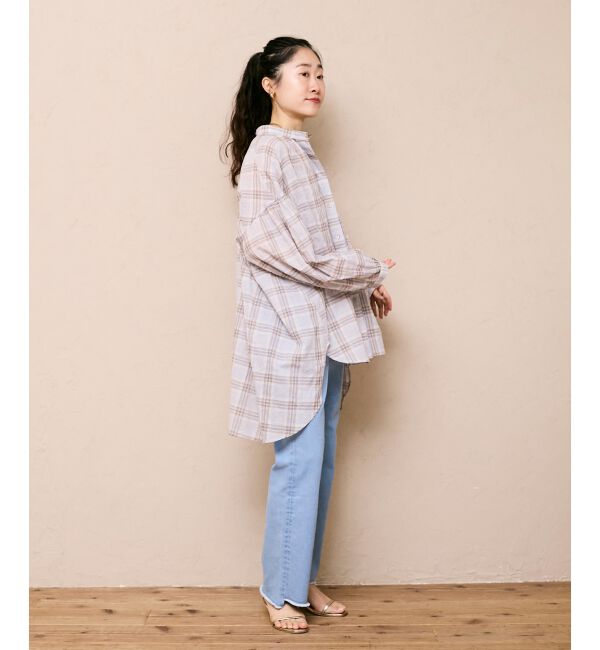  「《WEB限定アイテム》シアーガーゼバックギャザーチェックシャツ」|シャツ・ブラウス|
