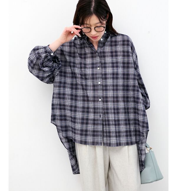  「《WEB限定アイテム》シアーガーゼバックギャザーチェックシャツ」|シャツ・ブラウス|
