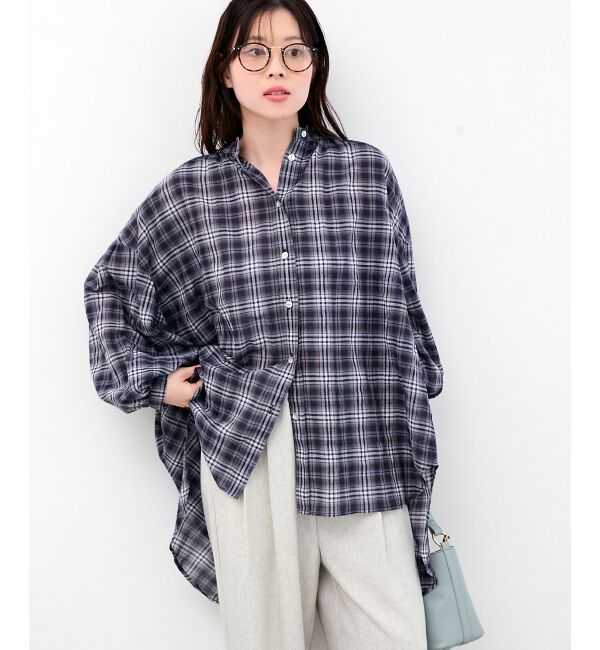  「《WEB限定アイテム》シアーガーゼバックギャザーチェックシャツ」|シャツ・ブラウス|